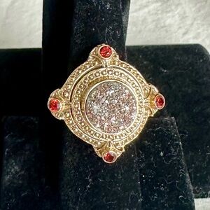 NICKY BUTLER Bronze Colored Druzy Quartz & Garnet Statement Cocktail Ring; 6.5